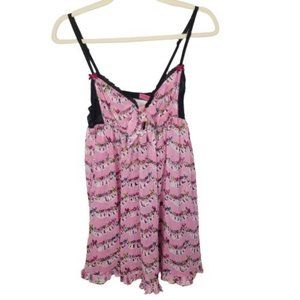 Betsey Johnson Women L Pink Sheer Sleeveless Lingerie Night Gown Neglige Chemise